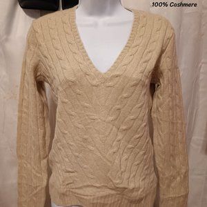 Ralph Lauren V Neck Cable Knit Cashmere Sweater